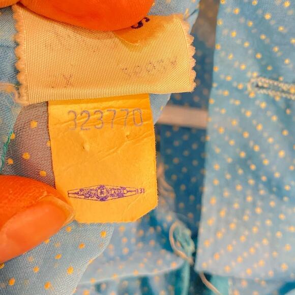 1950s Blue /White Spotted Sheer Pinafore Union Made Rare Belted Girls Dress 3y - Picture 6 of 13